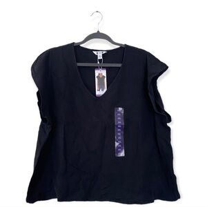 Three Dots Black Cotton Top Double Gauze Cap Sleeves T Shirt Women’s Size XXL
